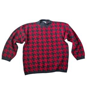Vintage Venezia Vitale Houndstooth Sweater Plus Size 18/20 Red Gray Pullover Top
